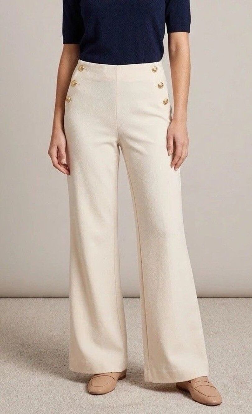 Chico’s So Slimming 180 button   Flare Ponte Pant  English Cream 00R US 2R NWT